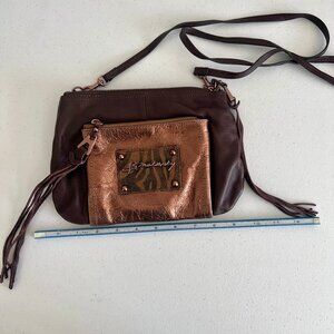 B Makowsky Brown Leather Crossbody Bag with Fringe Detail